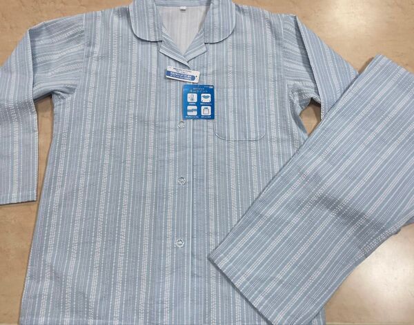 L寸レディース夏用パジャマ長袖+長ズボンサラサラメッシュ付き新品タグ付き