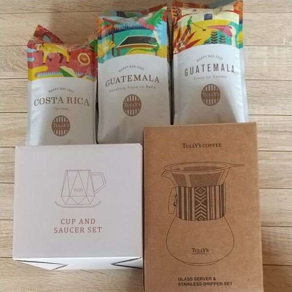 タリーズ コーヒー豆 3種 カップ&ソーサー グラスサーバー&ステンレスドリッパー まとめて ハッピーバッグ
