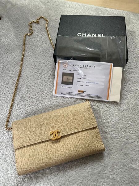 CHANEL 長財布 ベージュ 美品 ヴィンテージ キャビアスキン シャネル ウォレット ゴールド金具