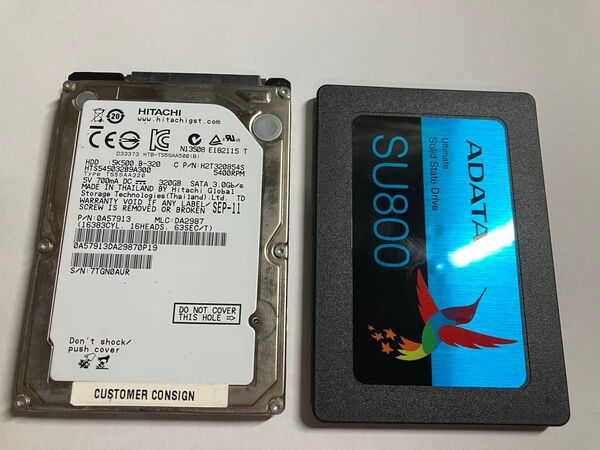 HITACHI 320GB HDDとADATA SSD SU800 2個セット
