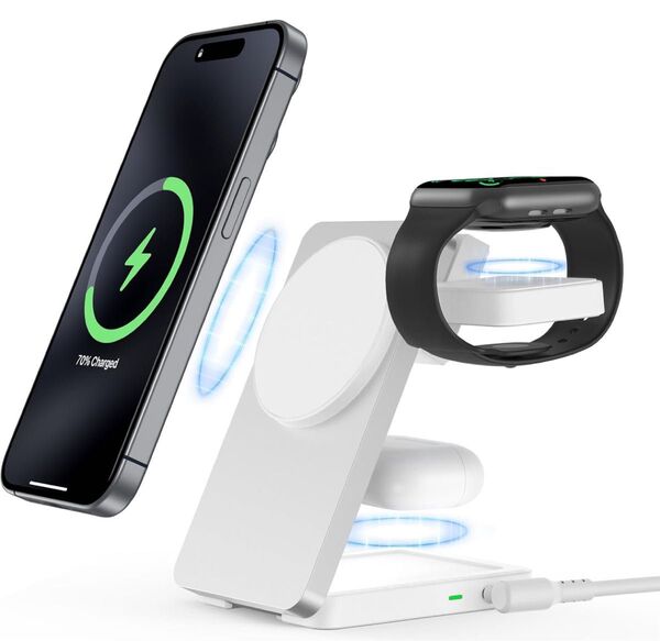3-in-1ワイヤレス充電 MagSafe対応 iPhone・AirPods・iWatch|最大15W出力|折りたたみ式 アルミ製