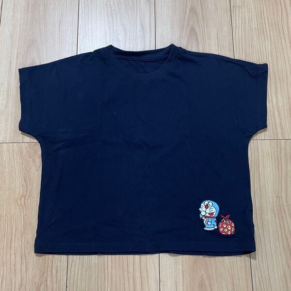 ドラえもん ワンポイント刺繍入りTシャツ ネイビー 100cm