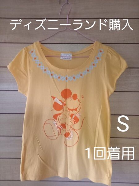 東京ディズニーランド購入 インディアン風ミッキーマウス半袖Tシャツ Sサイズ 綿100% マンゴーイエロー 1回着用