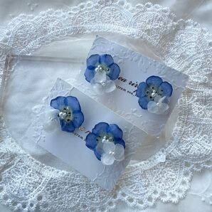 no.1092 再販 大人気 ネモフィラと紫陽花のピアス ネモフィラ 紫陽花 ブルー ホワイト フラワー パール ハンドメイド