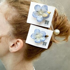 no.1093 ネモフィラのミニヘアクリップ 2点セット ネモフィラ ブルー フラワー パール ヘアクリップ ハンドメイド