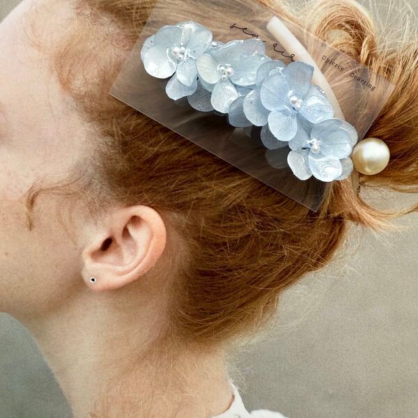 no.1108 再販 ベビーブルーの紫陽花ヘアクリップ 紫陽花 ブルー パール ヘアアクセサリー ヘアクリップ ハンドメイド