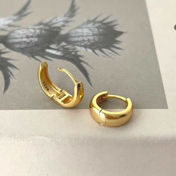 シルバー925純銀製フープピアス ワンタッチ ドロップピアス ゴールド18k仕上げ リングピアス 金属アレルギー対応