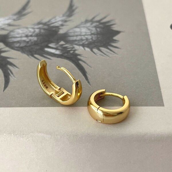 シルバー925純銀製フープピアス ワンタッチ ドロップピアス ゴールド18k仕上げ リングピアス 金属アレルギー対応