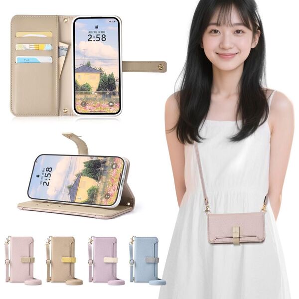 iPhone 14 手帳型 ケース ショルダー おしゃれ スマホケース 薄ピンク
