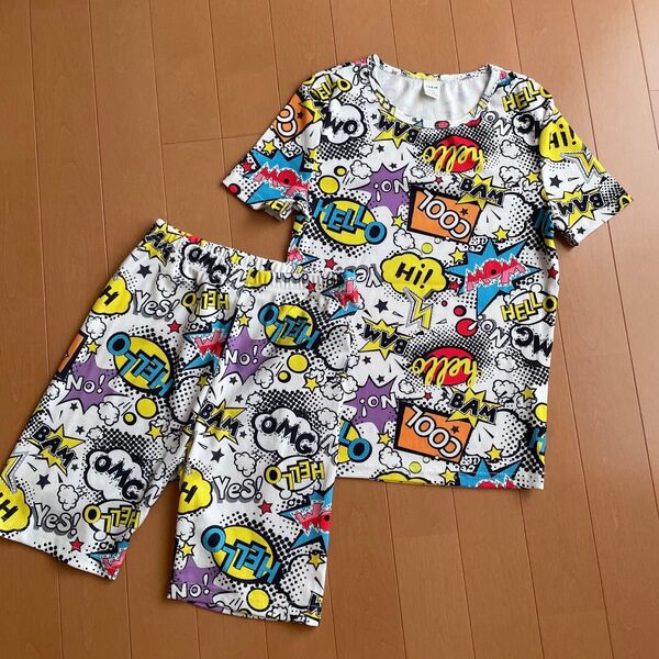 値下げ SHEIN ポップアート 半袖 ショートパンツ 11-12Y 半袖Tシャツ ハーフパンツ セットアップ 140