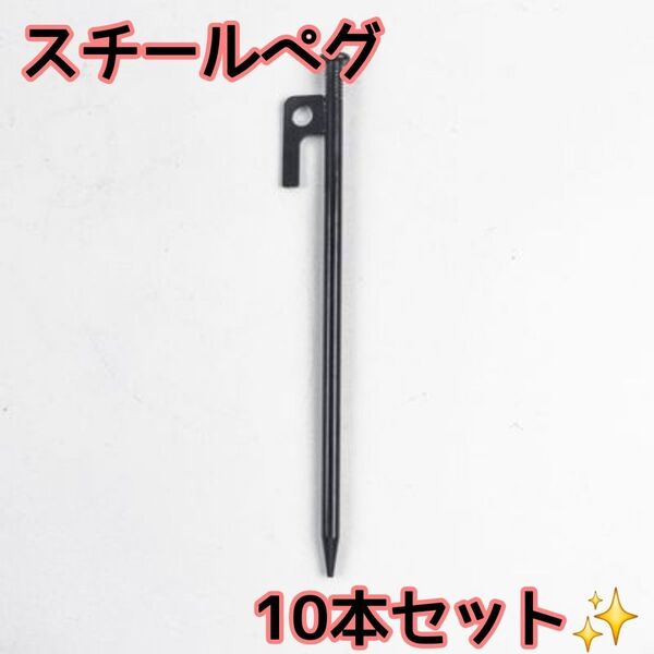 ペグ 10本 30cm 黒 スチール性 タープ設営 テント設営 アウトドア