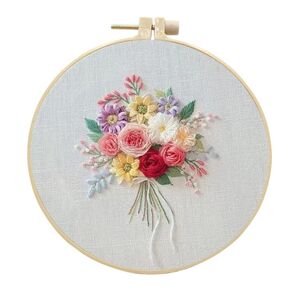 フランス刺しゅうキット 華やか花束 20㎝枠付き フランス刺繍キット