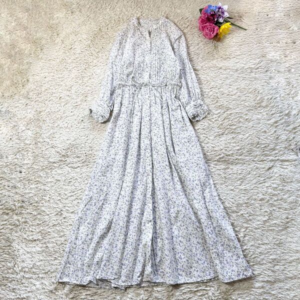 極美品 スローブイエナ 小花柄コットンロングシャツワンピース 綿100% フリー