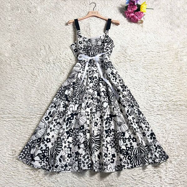 希少デザイン シルク混 ローラアシュレイ 花柄ノースリーブ ワンピース XL