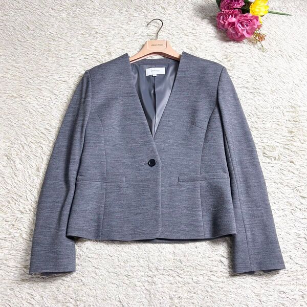 極美品 untitled アンタイトル ノーカラー ジャケット ウール グレー