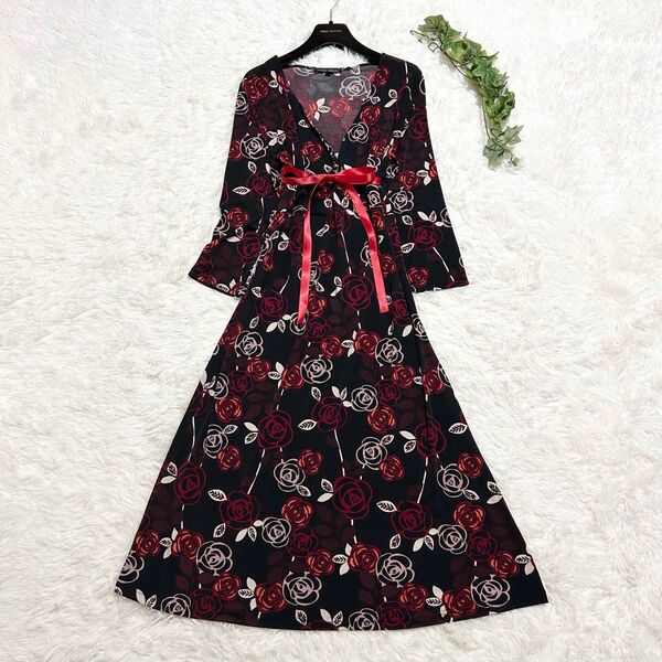 美品 大きいサイズ ローラアシュレイ 花柄ストレッチワンピース XL