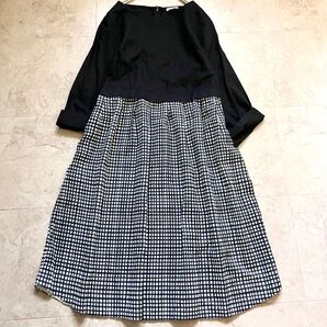 Sunny clouds バイカラーチェック切替ワンピース リネン・コットン L