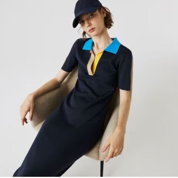 LACOSTE ラコステ ロング ワンピース ニット 半袖 ポロシャツ レディース
