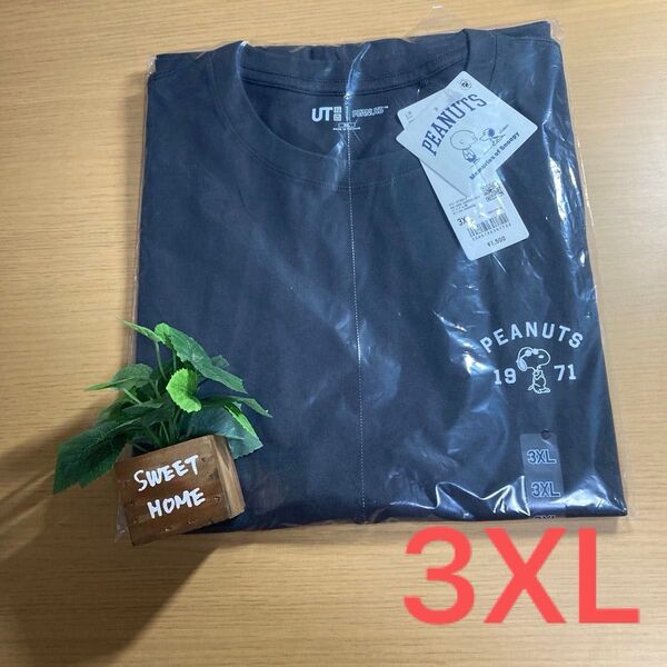 新品未使用 3XL ユニクロ ピーナッツ 半袖 Tシャツ ダークグレー