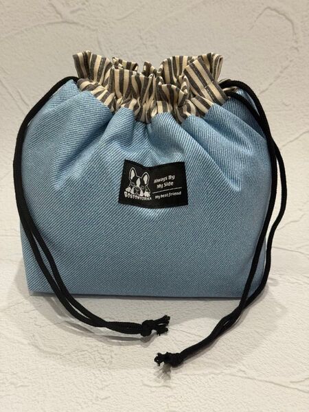 1439 保冷お弁当袋 デニム風 水色系 ハンドメイド