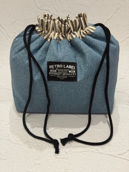 1440 保冷お弁当袋 デニム風 ブルー系 ハンドメイド