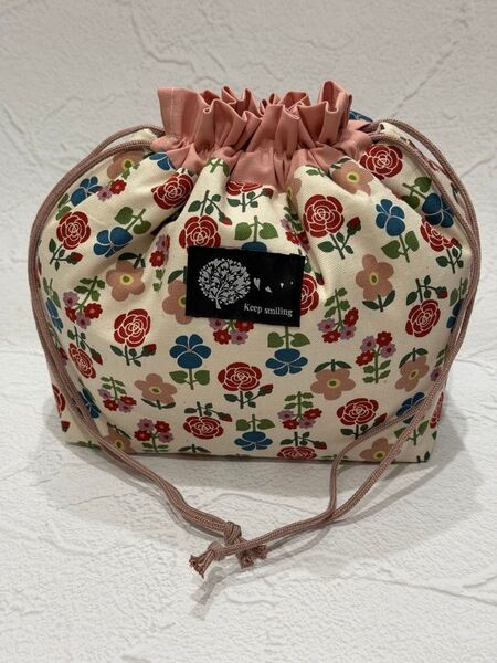 1462 保冷お弁当袋 北欧風 ナチュラルレッド ハンドメイド