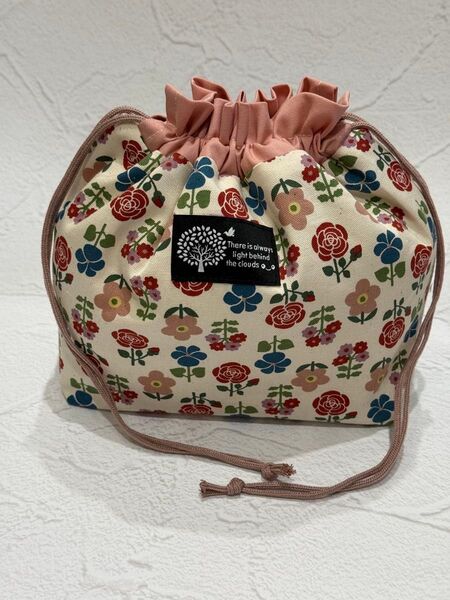 1466 保冷お弁当袋 北欧風 ナチュラルレッド ハンドメイド
