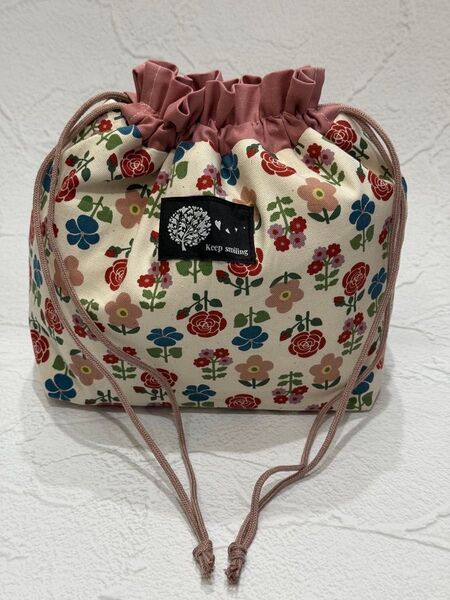 1471 保冷お弁当袋 北欧風 ナチュラルレッド ハンドメイド