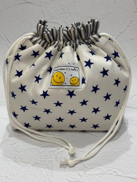 1487 保冷お弁当袋 ホワイトネイビー ハンドメイド