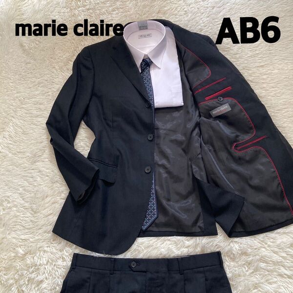 マリクレール marie claire AB6 ブラックストライプビジネススーツ