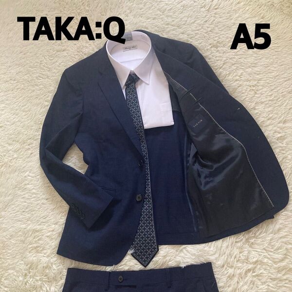 美品 タカキュー TAKA:Q ネイビー ビジネススーツ A5 2B 背抜き