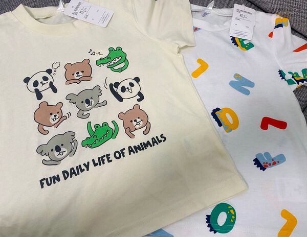 【未使用】2枚セット 西松屋 半袖 Tシャツ サイズ95 こども服 保育園着 トップス 動物 綿100%