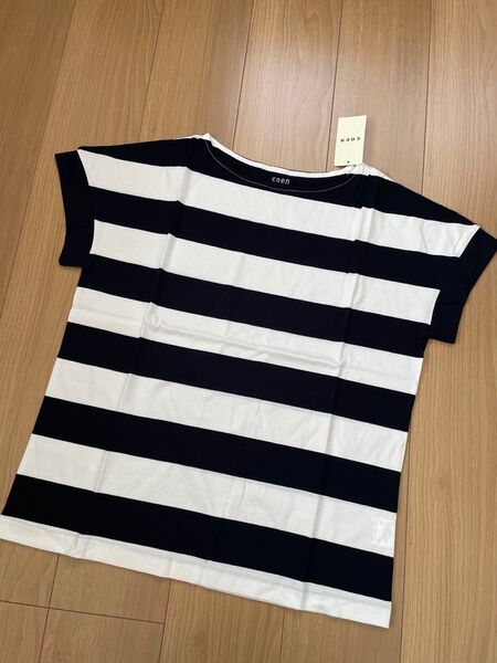【新品】coen Tシャツ L ボーダー ホワイト×ネイビー コーエン 半袖 コットン カットソー