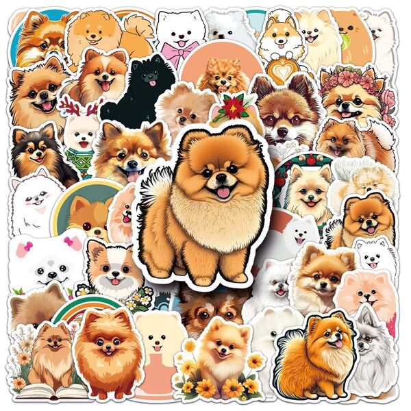 ポメラニアンシール ステッカー 50枚 犬 いぬ イヌ 犬雑貨 PVC 防水 シール Pomeranian 動物 ペット