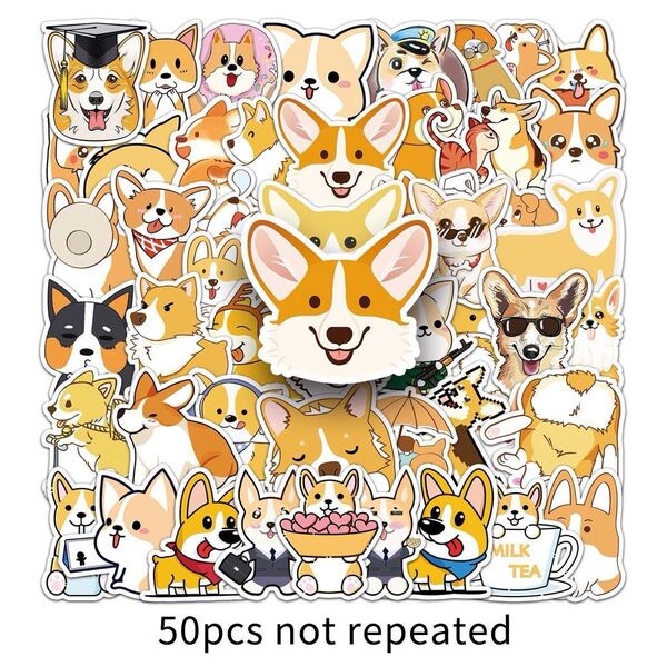 コーギー シール ステッカー 50枚 犬 いぬ イヌ 犬雑貨 PVC 防水 シール ウェルシュ・コーギー 動物 ペット