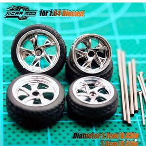 1/64ミニカー用ホイール1台分セット タイヤ外径フロント11mm リア13mm ホットウィール・トミカ等のカスタムに NO58