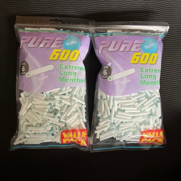 手巻きタバコフィルター PURE ピュア600 スリム エクストリームロングメンソールフィルター バリューパック 2パック