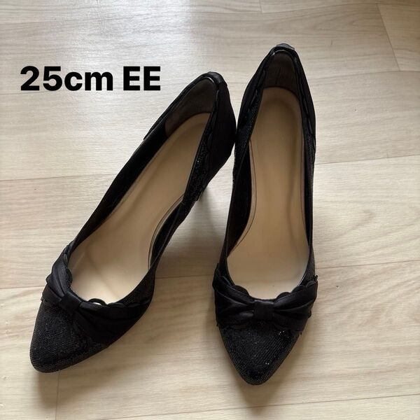 リズの黒パンプス パンプス 黒 ヒール ブラック シューズ EE 靴 ハイヒール 25cm