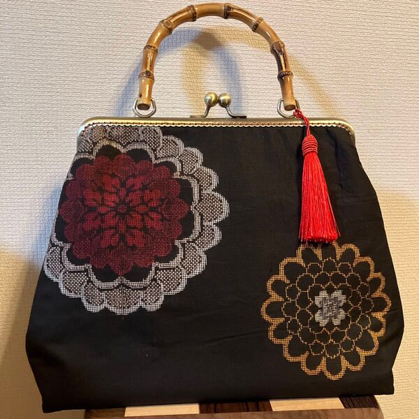 ハンドメイド 大島紬 着物リメイク がま口 バッグ 【最終】