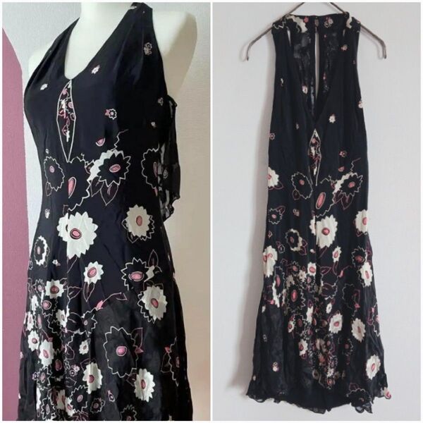 【ANNA SUI】シルク100%ワンピース ホルターネック 花柄 アメリカ製