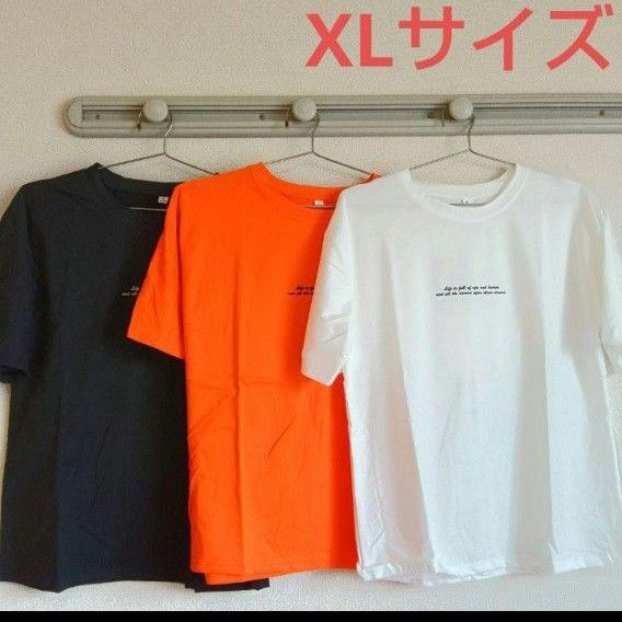 新品 オレンジ XL 半袖 Tシャツ 英語 ロゴ レディース シンプル 丈長め