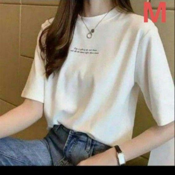 新品 ホワイト 白 М 半袖 Tシャツ 英語 ロゴ レディース シンプル