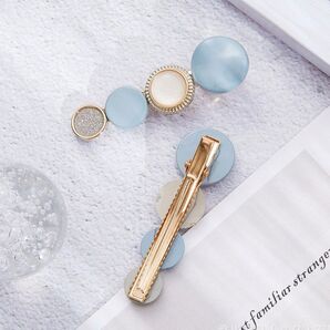 ヘアクリップ 2本セット ライトブルー ビジュー パール ヘアピン 新品 春夏
