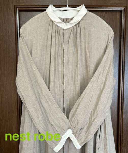 nest Robe クレリックリネンワンピース ベージュ