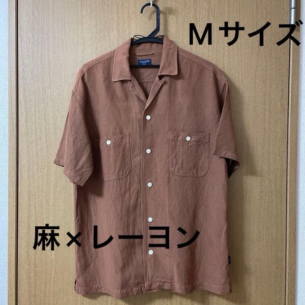 メンズ 麻混 半袖シャツ Mサイズ