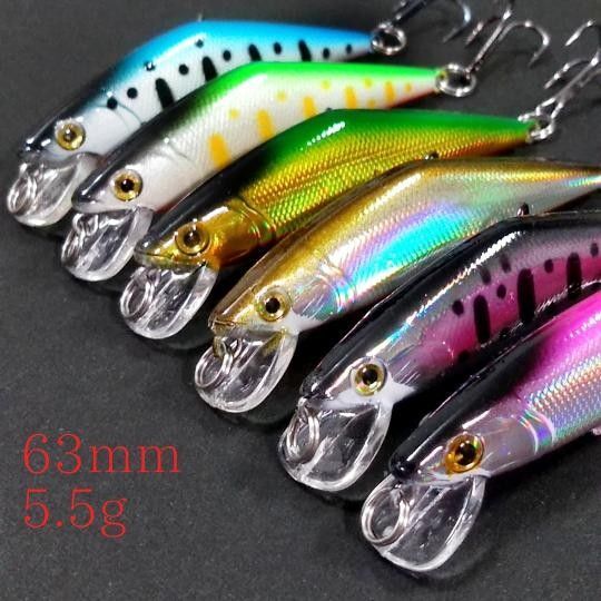 トラウト渓流ミノー 63mm 5.5g 6個セット シンキングミノー Dコンタクティック6p-2 本流