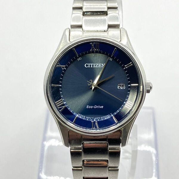 【美品】CITIZEN H0F0-S114152 電波ソーラー エコドライブ 青文字盤 メンズ レディース アナログ