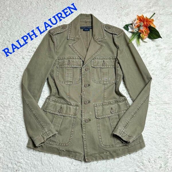美品◆RALPH LAUREN ラルフローレン サファリジャケット ヴィンテージ加工 羽織り 9号
