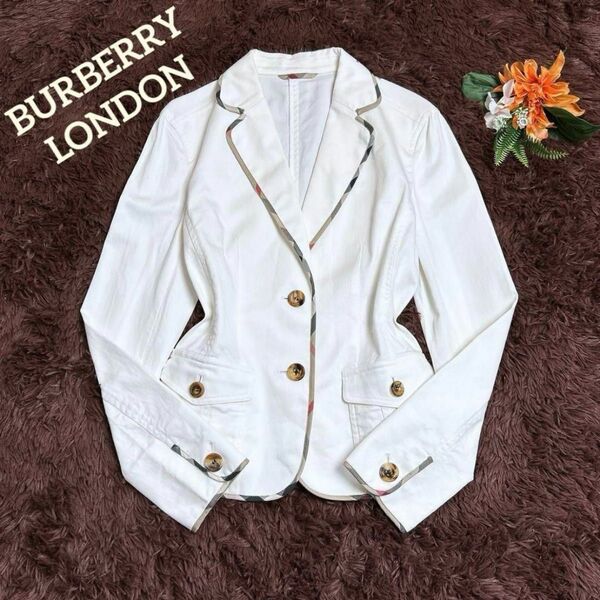 極美品◆BURBERRY LONDON バーバリーロンドン テーラードジャケット ノバチェックパイピング ホワイト 40