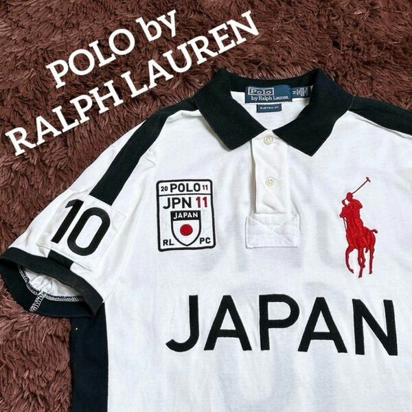 美品◎POLO by RALPH LAUREN ポロバイラルフローレン 背番号ポロシャツ 国旗 JAPAN 赤ポニー M